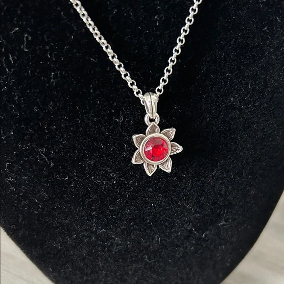Brighton Silver Flower Pendant Necklace with Red Crystal NWT - Picture 3 of 8